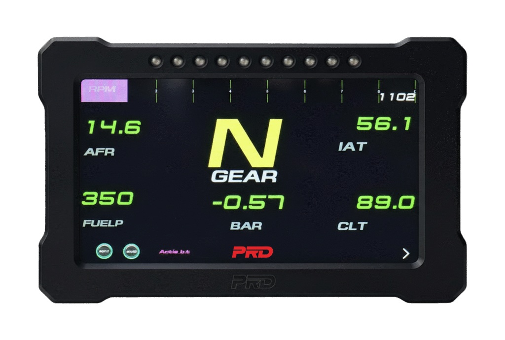 PRD GT 7 PRD GT 7 digital motorsport display showing RPM, MAP, AFR, CLT, and IAT on a color screen