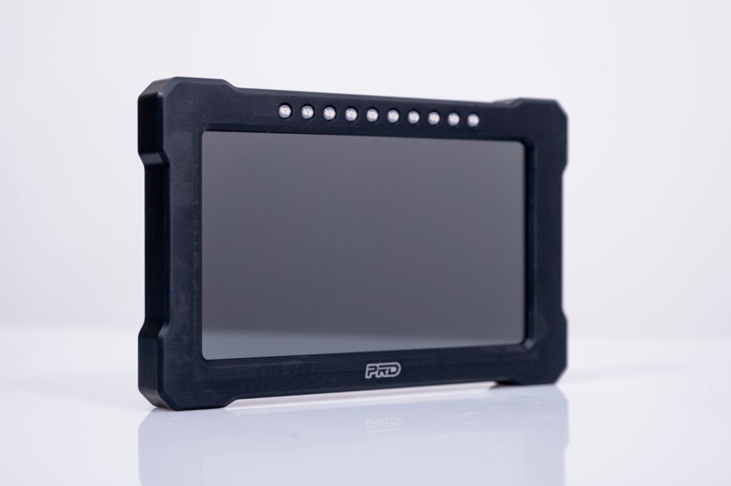PRD GT 7 digital motorsport display showing RPM, MAP, AFR, CLT, and IAT on a color screen